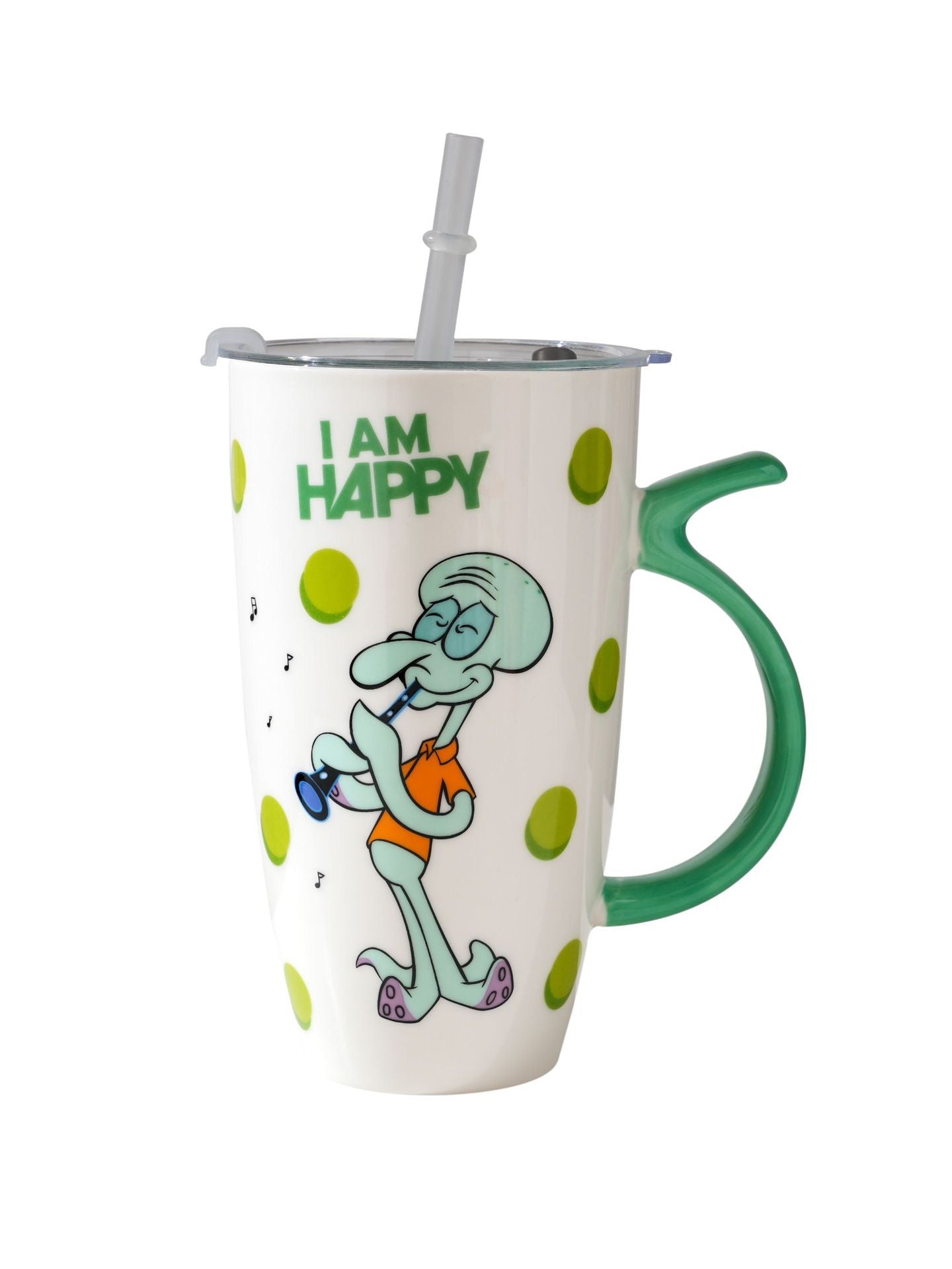 Spongebob Squalliam Fancyson Green Ceramic Latte Mug + Lid & Straw