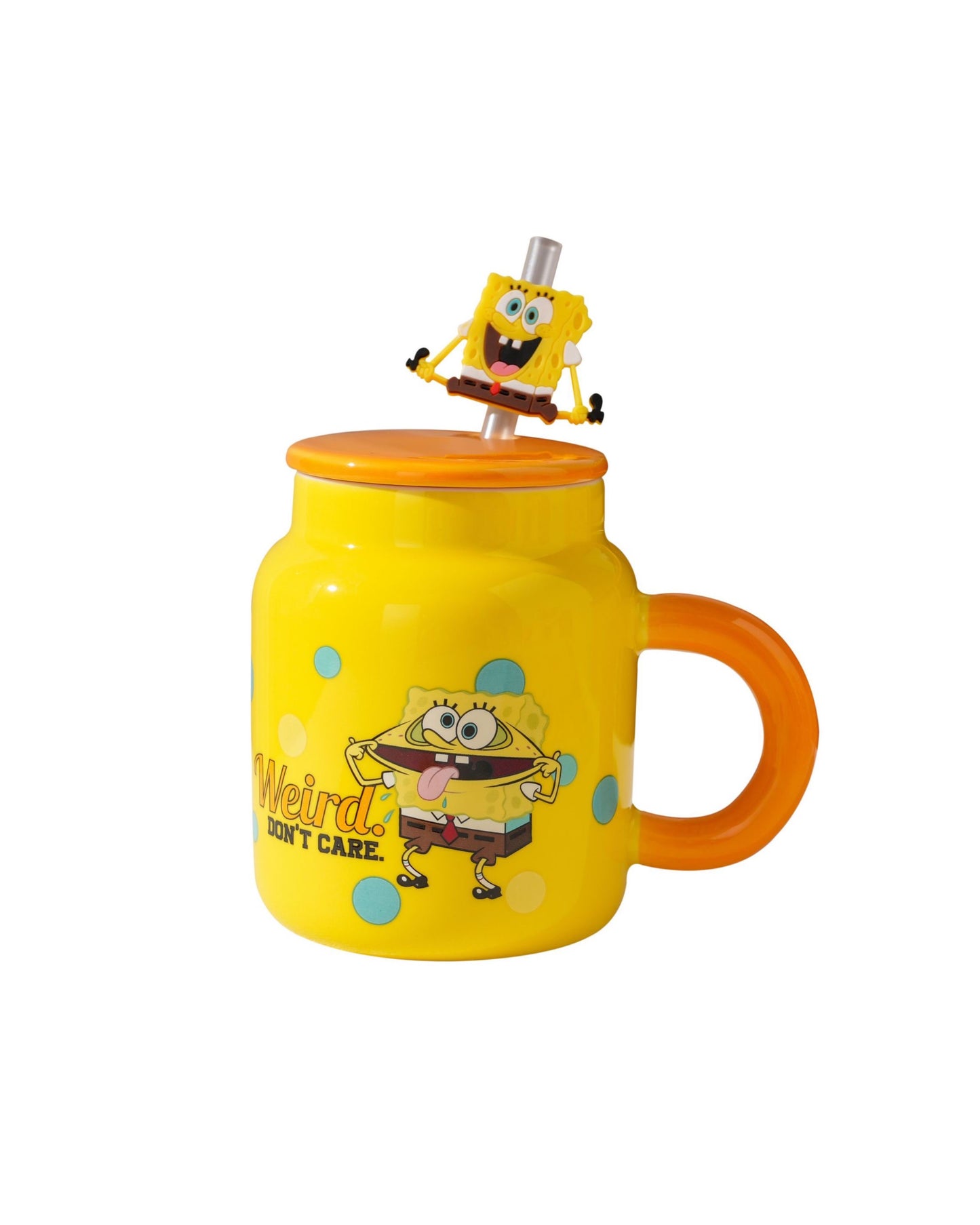 Spongebob Yellow Ceramic Mug + Character Face Straw & Lid