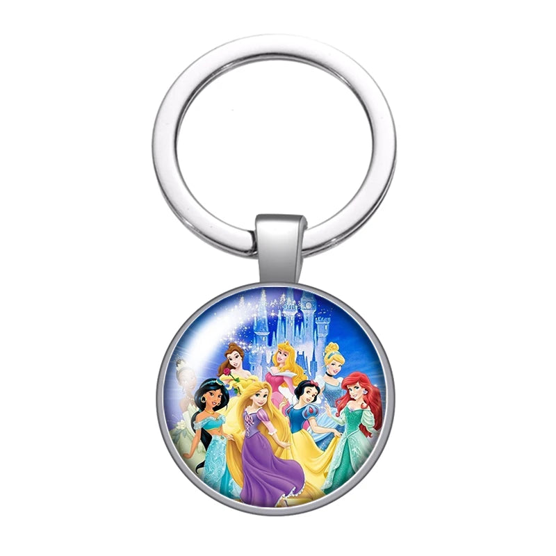 Disney Beauty Princess Cinderella magic Photo glass cabochon keychain Bag Car key chain Ring Holder Charms keychains gift
