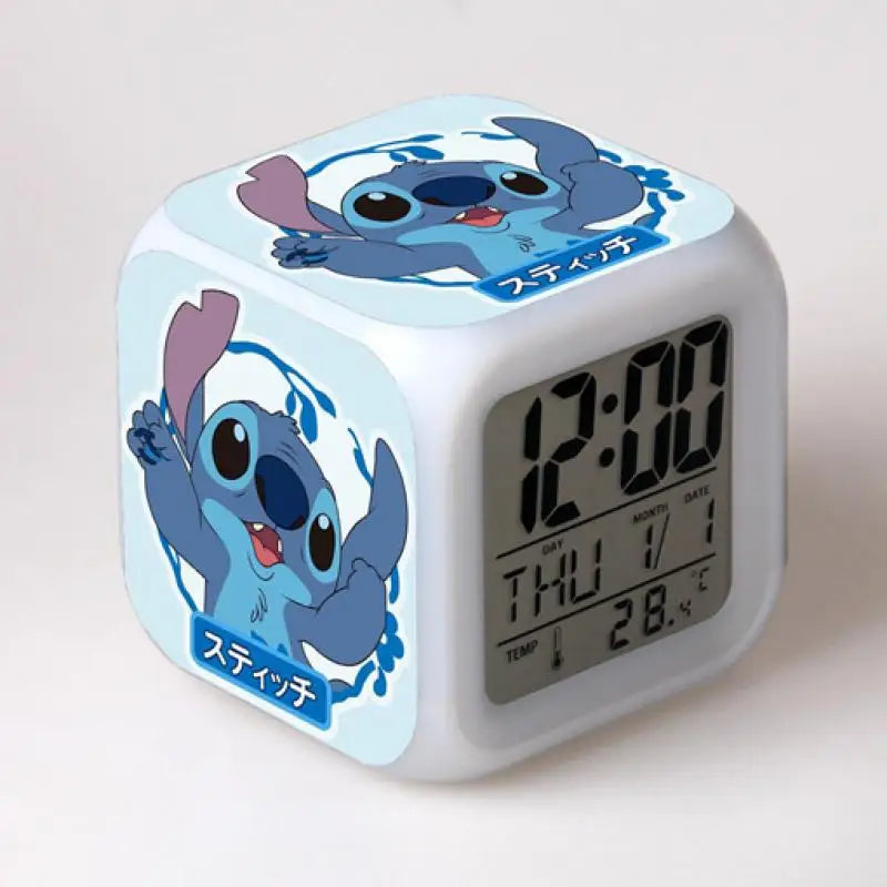 Anime Disney Stitch Alarm Clocks Night Light Color Change 7 Led Anime Lilo&stitchs Stich Desk Home Decor Kids Birthday Gifts