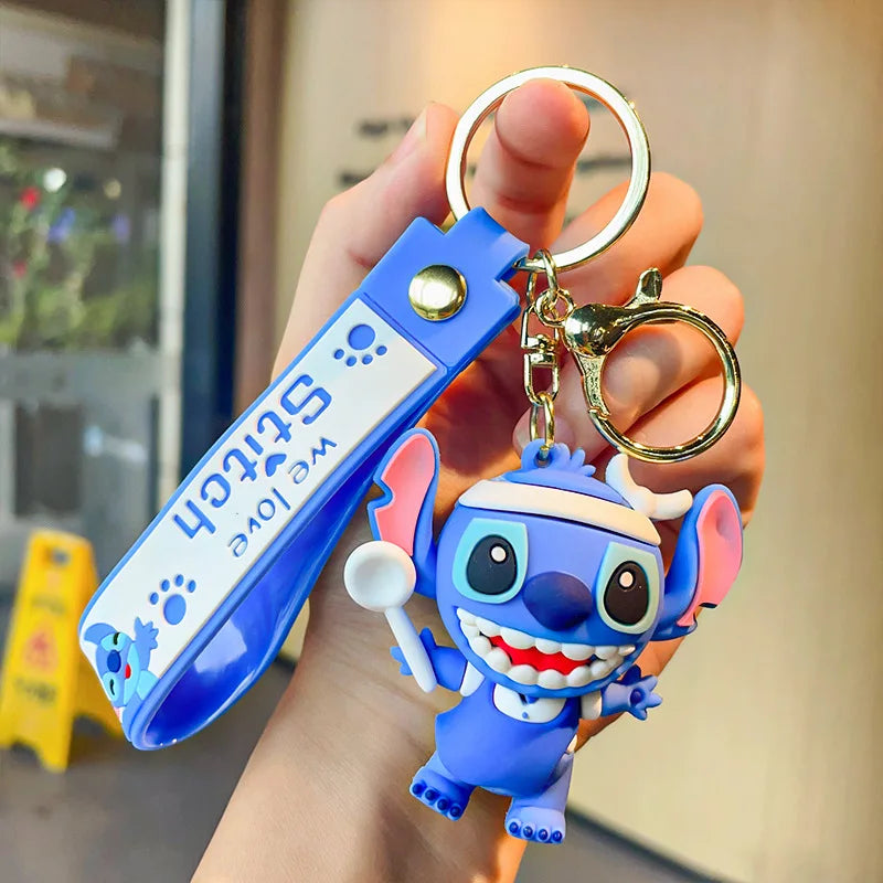 Anime Disney Keychain New Mickey Mouse Minnie Lilo & Stitch Doll Keyring Ornament Key Chain Car Pendant Kid Toys Gifts Wholesale