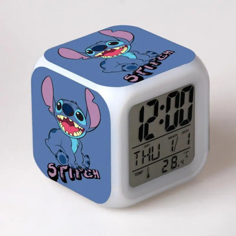 Anime Disney Stitch Alarm Clocks Night Light Color Change 7 Led Anime Lilo&stitchs Stich Desk Home Decor Kids Birthday Gifts