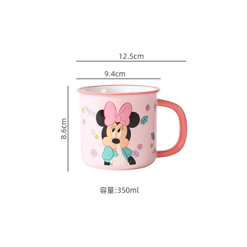 Disney 2024 New Children's Fun Mug Home Milk Water Cup Children's Ceramic Winnie Mickey Drinking Cup Handle Cup Authentic 350ml
