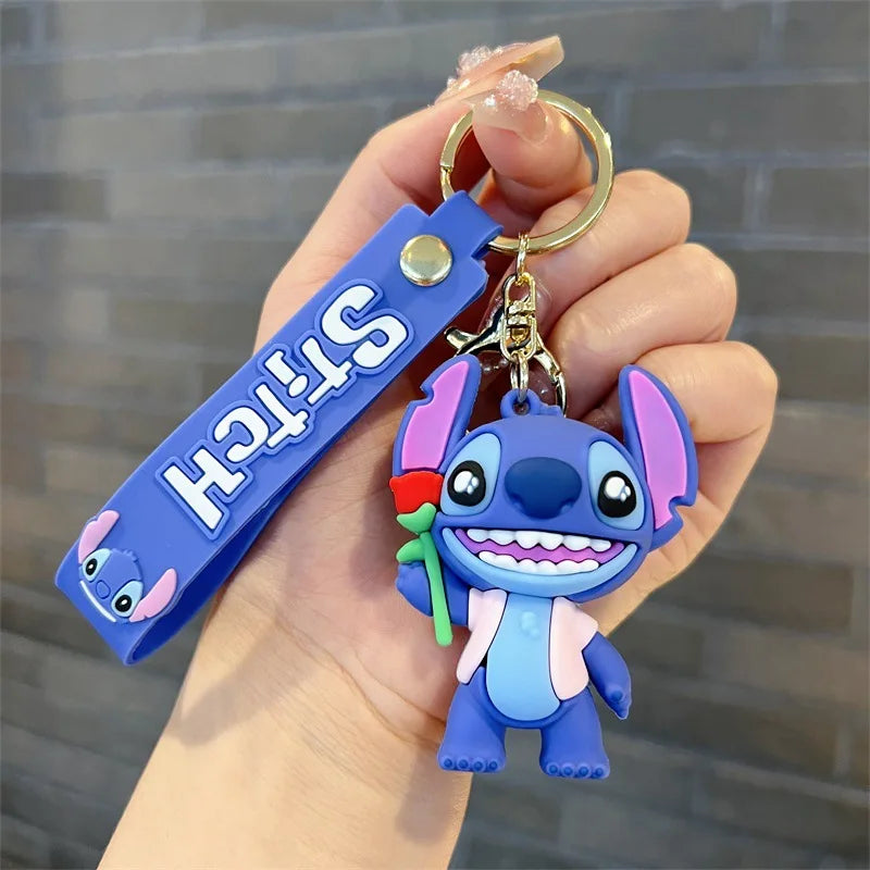 Anime Disney Keychain New Mickey Mouse Minnie Lilo & Stitch Doll Keyring Ornament Key Chain Car Pendant Kid Toys Gifts Wholesale