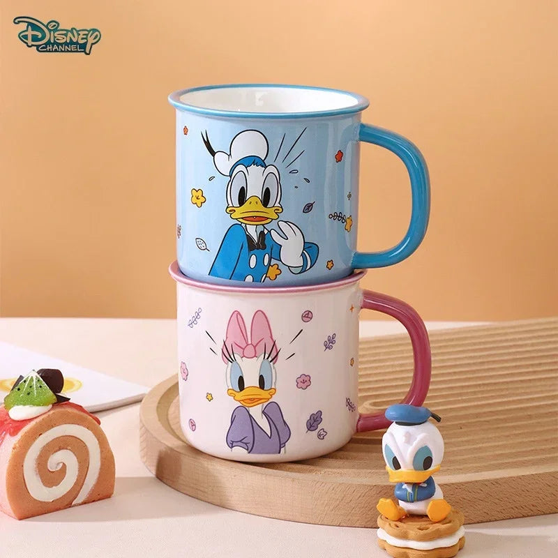 Disney 2024 New Children's Fun Mug Home Milk Water Cup Children's Ceramic Winnie Mickey Drinking Cup Handle Cup Authentic 350ml
