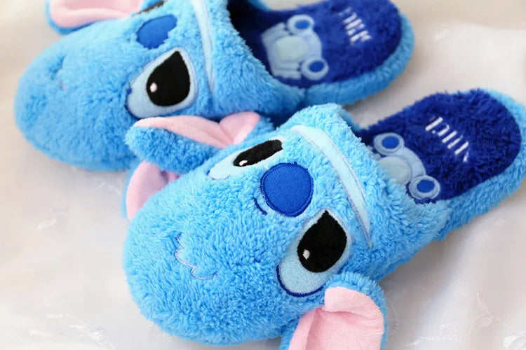 Disney Cartoon Plush Slippers Xmas Autumn And Winter Creative Alien Stitch Winnie The Pooh Soft Home Slippers 35-38 Yards Unisex