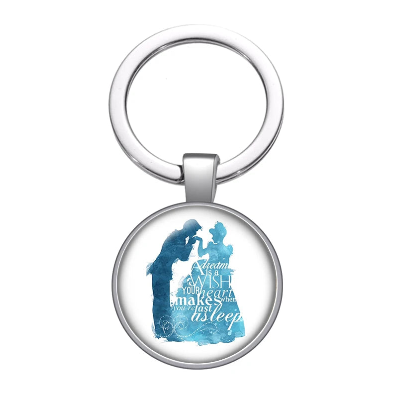 Disney Beauty Princess Cinderella magic Photo glass cabochon keychain Bag Car key chain Ring Holder Charms keychains gift