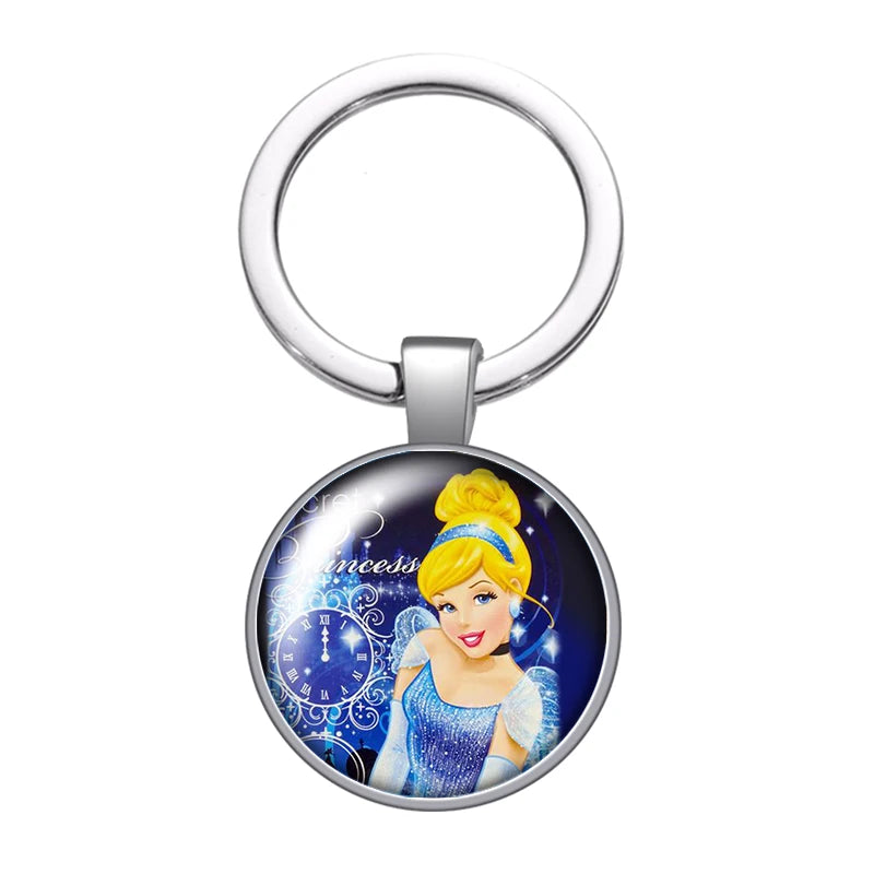 Disney Beauty Princess Cinderella magic Photo glass cabochon keychain Bag Car key chain Ring Holder Charms keychains gift