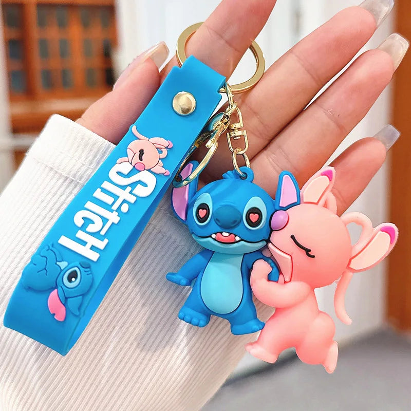 Anime Disney Keychain New Mickey Mouse Minnie Lilo & Stitch Doll Keyring Ornament Key Chain Car Pendant Kid Toys Gifts Wholesale