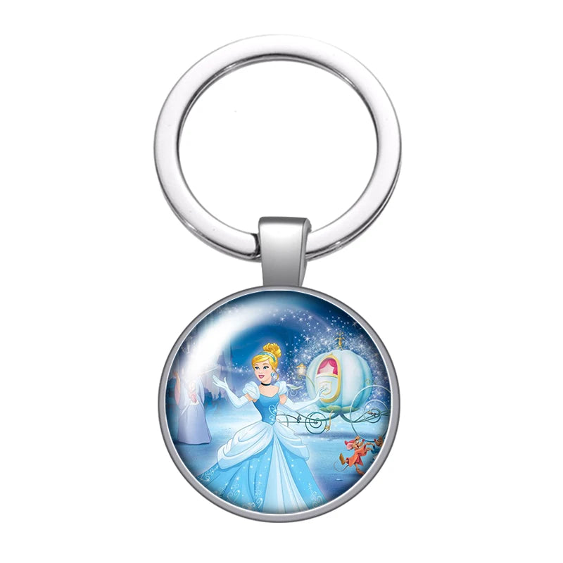 Disney Beauty Princess Cinderella magic Photo glass cabochon keychain Bag Car key chain Ring Holder Charms keychains gift