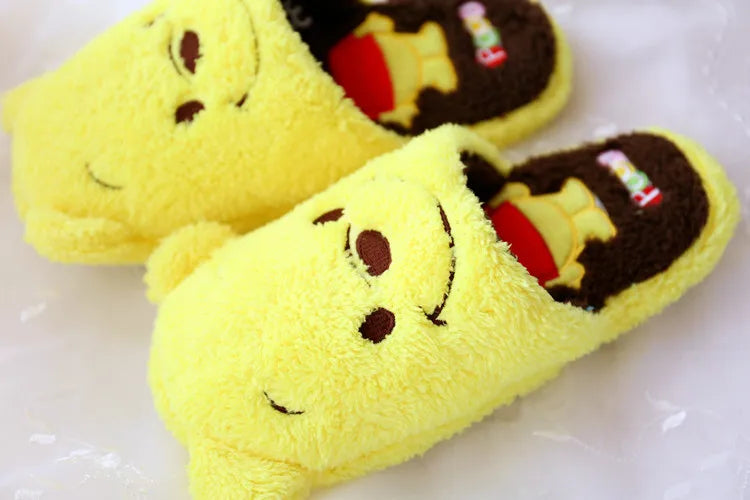 Disney Cartoon Plush Slippers Xmas Autumn And Winter Creative Alien Stitch Winnie The Pooh Soft Home Slippers 35-38 Yards Unisex