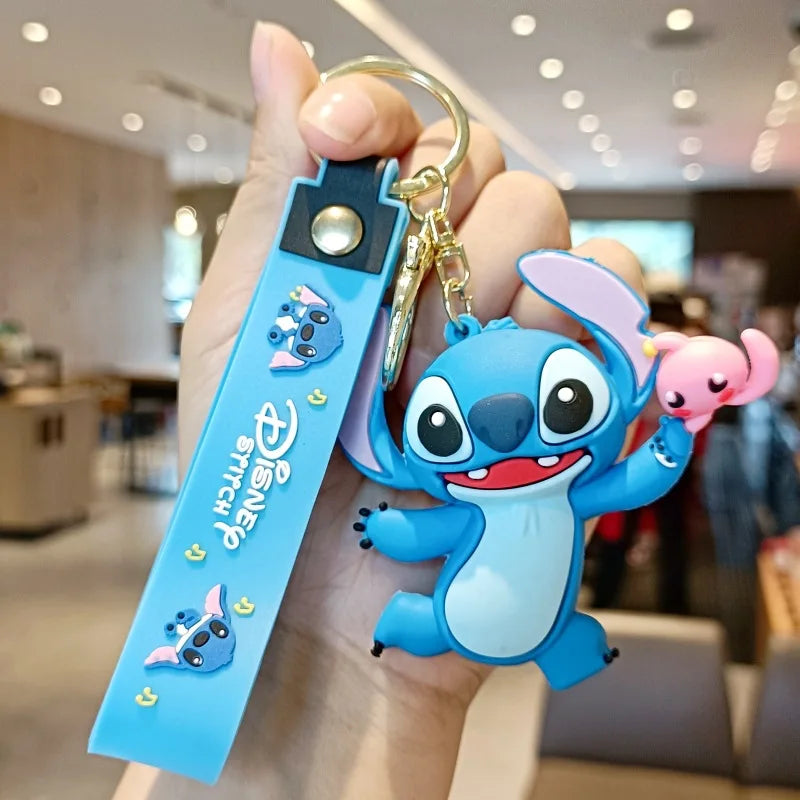 Anime Disney Keychain New Mickey Mouse Minnie Lilo & Stitch Doll Keyring Ornament Key Chain Car Pendant Kid Toys Gifts Wholesale