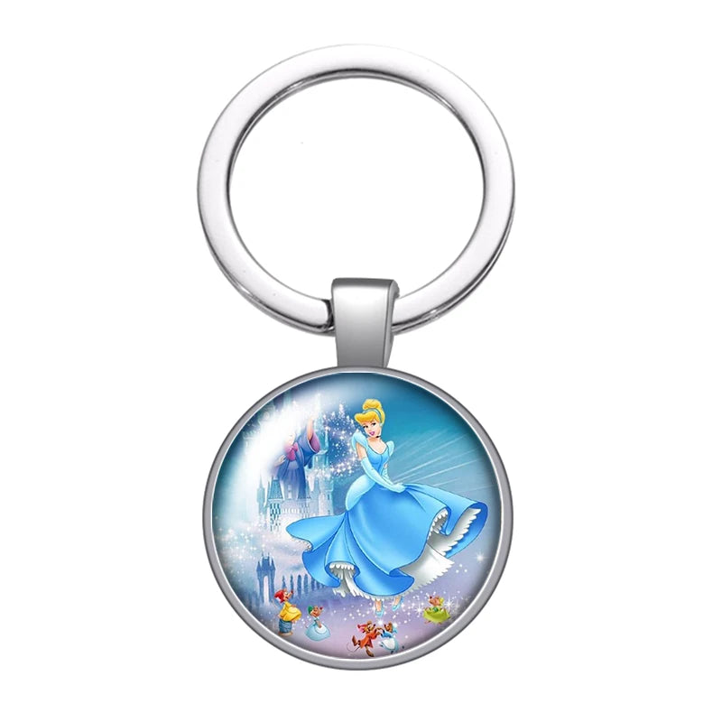 Disney Beauty Princess Cinderella magic Photo glass cabochon keychain Bag Car key chain Ring Holder Charms keychains gift