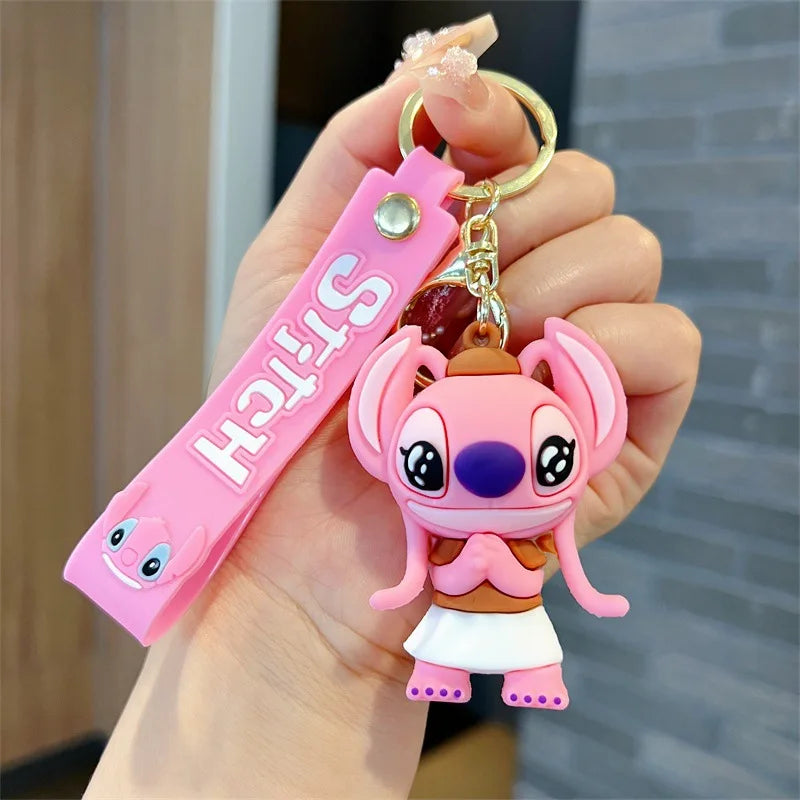 Anime Disney Keychain New Mickey Mouse Minnie Lilo & Stitch Doll Keyring Ornament Key Chain Car Pendant Kid Toys Gifts Wholesale