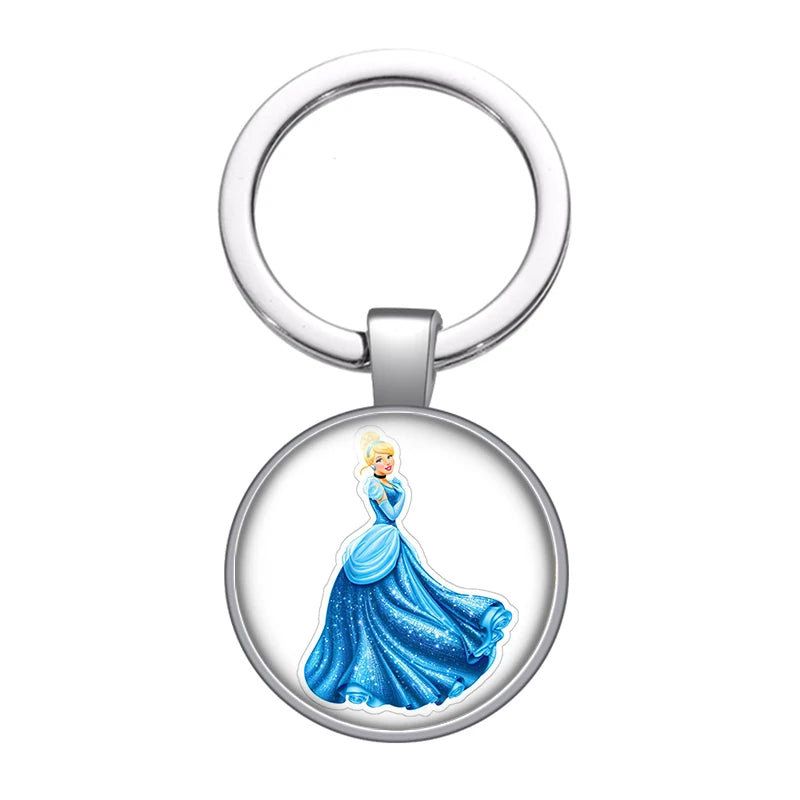 Disney Beauty Princess Cinderella magic Photo glass cabochon keychain Bag Car key chain Ring Holder Charms keychains gift