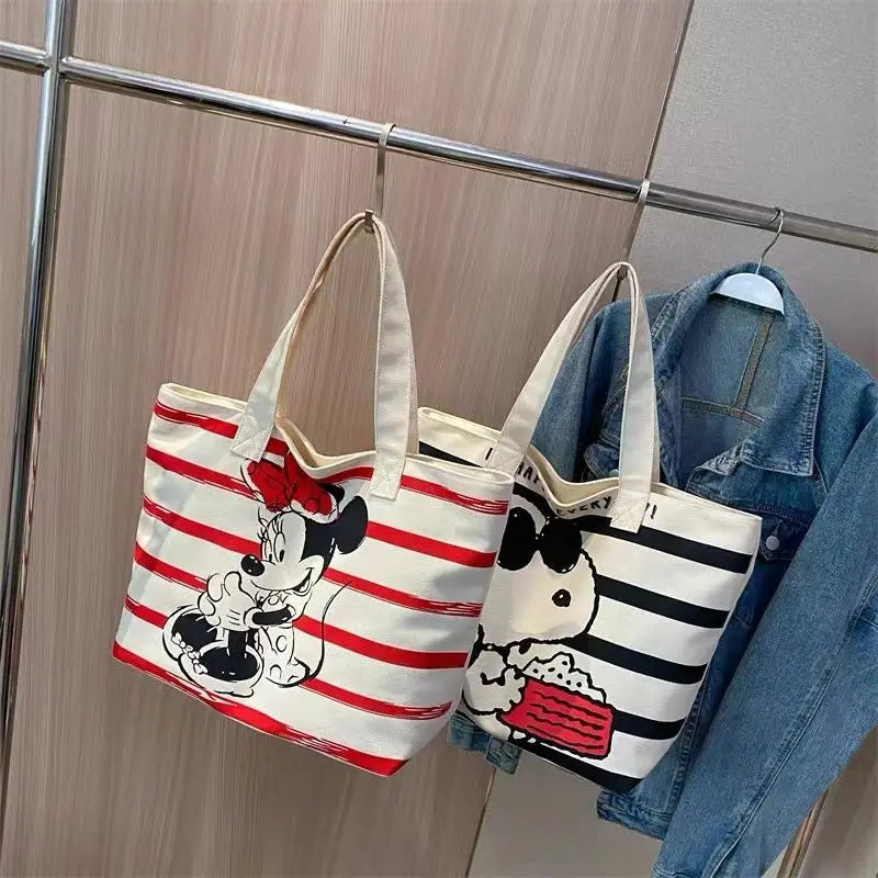 Minnie Mouse Snoopy New Cute Creative Cartoon Print Fashion Casual Versatile Large Capacity Portable Shoulder Canvas Bag