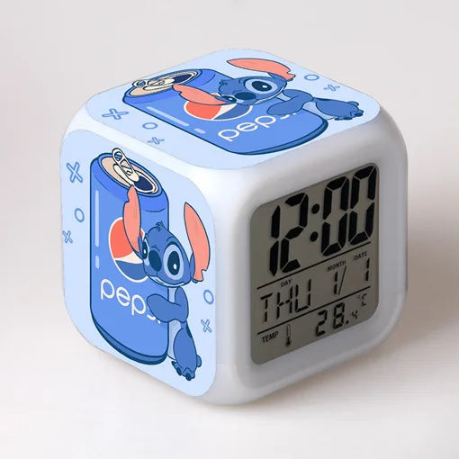 Anime Disney Stitch Alarm Clocks Night Light Color Change 7 Led Anime Lilo&stitchs Stich Desk Home Decor Kids Birthday Gifts