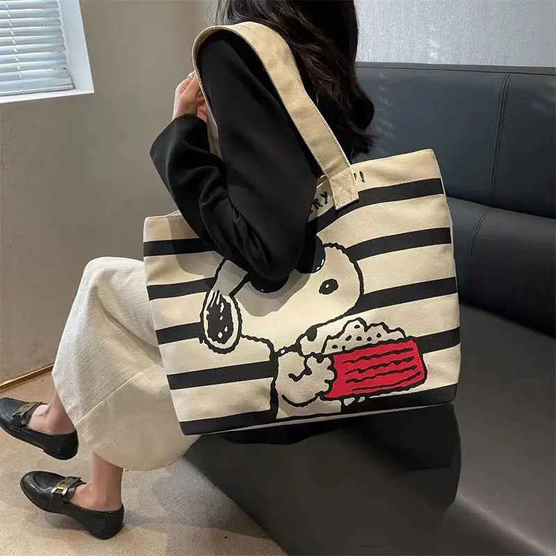 Minnie Mouse Snoopy New Cute Creative Cartoon Print Fashion Casual Versatile Large Capacity Portable Shoulder Canvas Bag