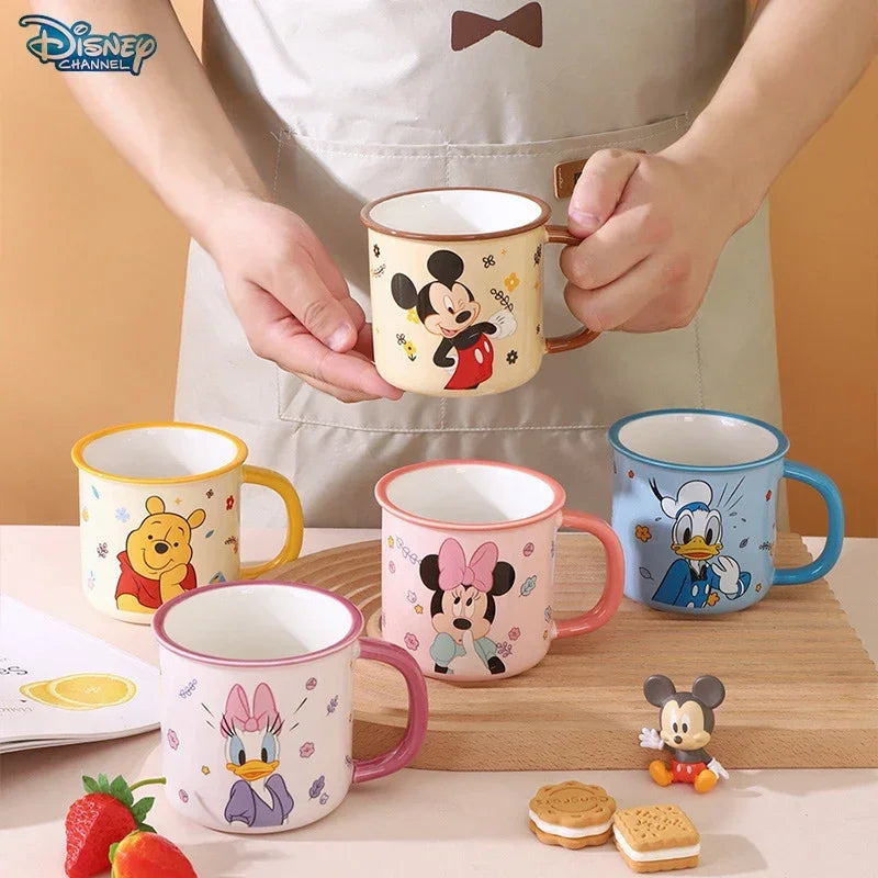 Disney 2024 New Children's Fun Mug Home Milk Water Cup Children's Ceramic Winnie Mickey Drinking Cup Handle Cup Authentic 350ml
