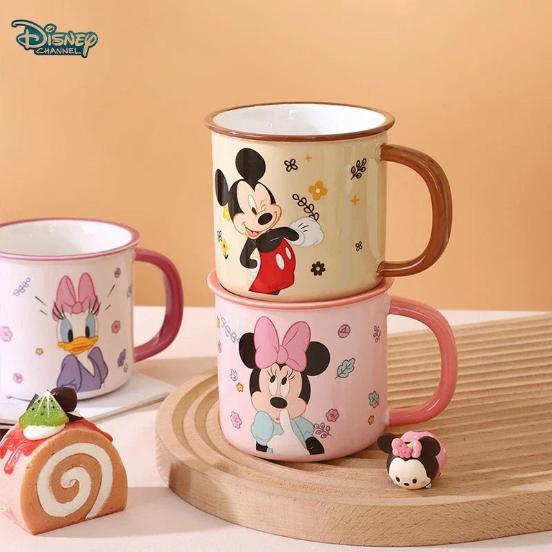 Disney 2024 New Children's Fun Mug Home Milk Water Cup Children's Ceramic Winnie Mickey Drinking Cup Handle Cup Authentic 350ml
