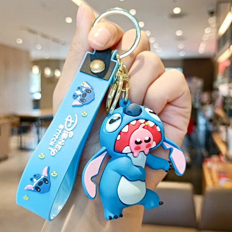 Anime Disney Keychain New Mickey Mouse Minnie Lilo & Stitch Doll Keyring Ornament Key Chain Car Pendant Kid Toys Gifts Wholesale
