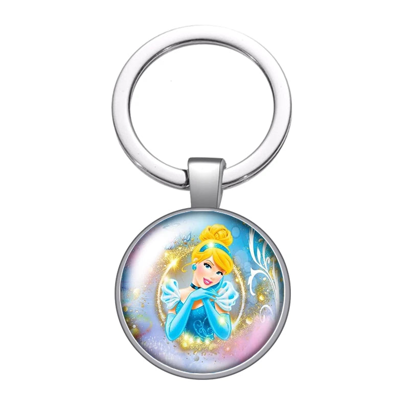 Disney Beauty Princess Cinderella magic Photo glass cabochon keychain Bag Car key chain Ring Holder Charms keychains gift