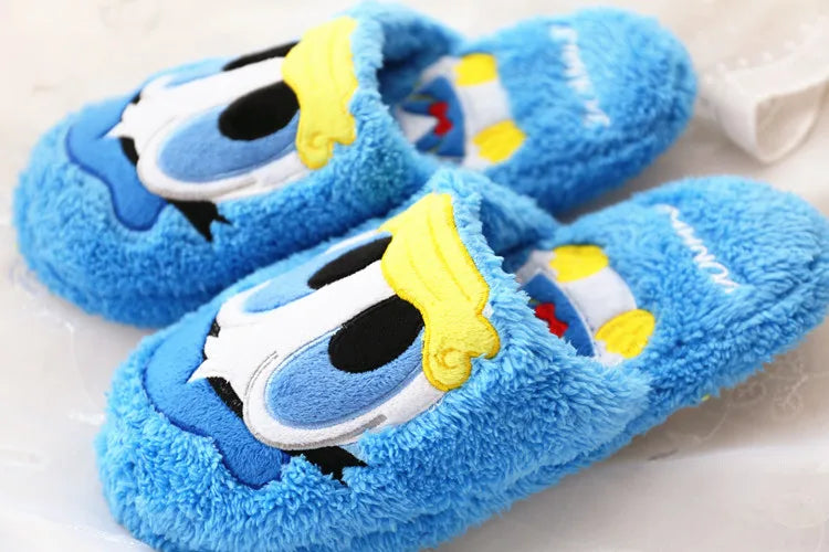 Disney Cartoon Plush Slippers Xmas Autumn And Winter Creative Alien Stitch Winnie The Pooh Soft Home Slippers 35-38 Yards Unisex