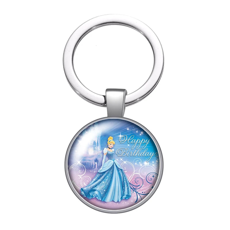 Disney Beauty Princess Cinderella magic Photo glass cabochon keychain Bag Car key chain Ring Holder Charms keychains gift