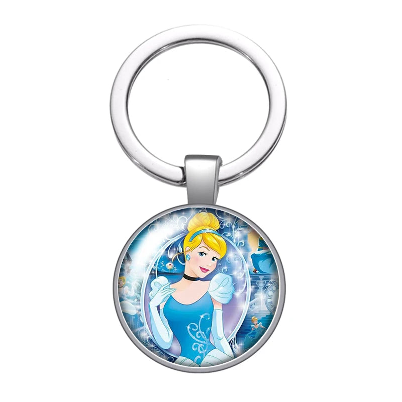 Disney Beauty Princess Cinderella magic Photo glass cabochon keychain Bag Car key chain Ring Holder Charms keychains gift