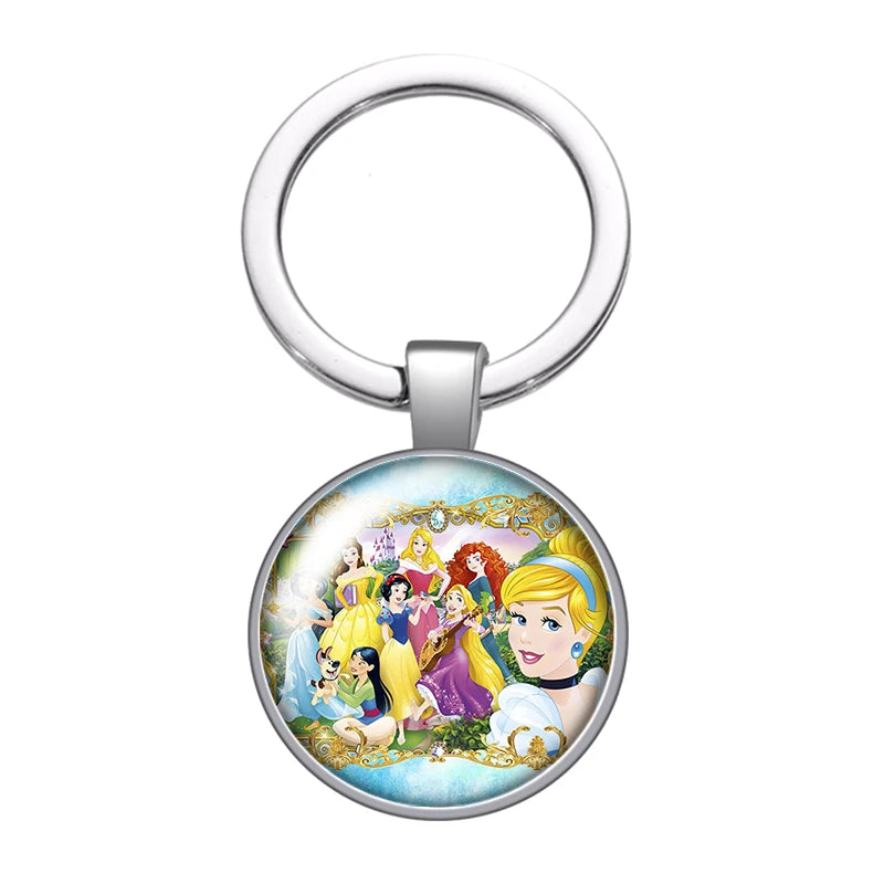 Disney Beauty Princess Cinderella magic Photo glass cabochon keychain Bag Car key chain Ring Holder Charms keychains gift