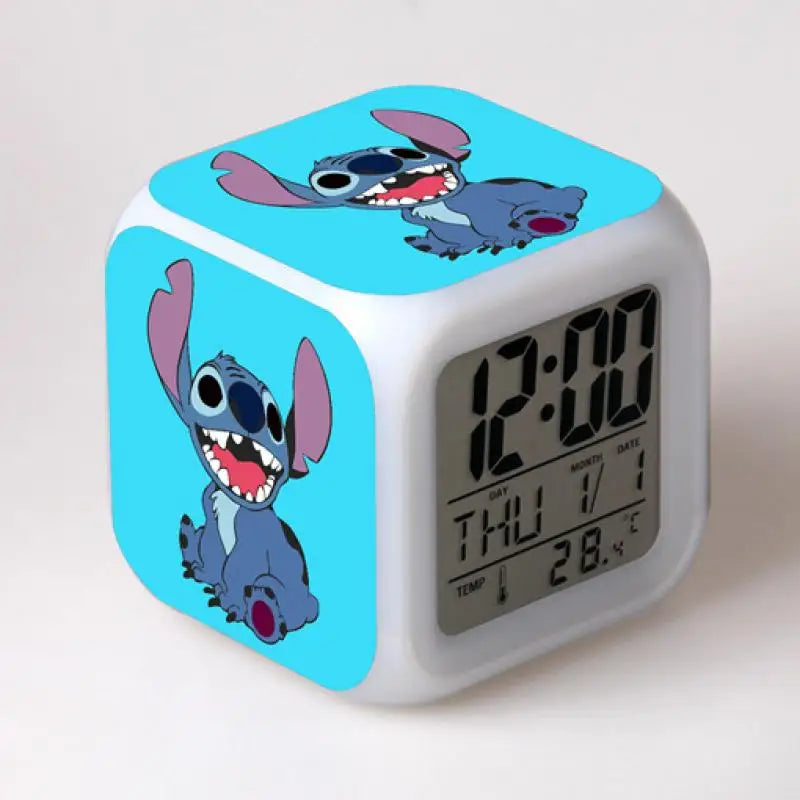 Anime Disney Stitch Alarm Clocks Night Light Color Change 7 Led Anime Lilo&stitchs Stich Desk Home Decor Kids Birthday Gifts