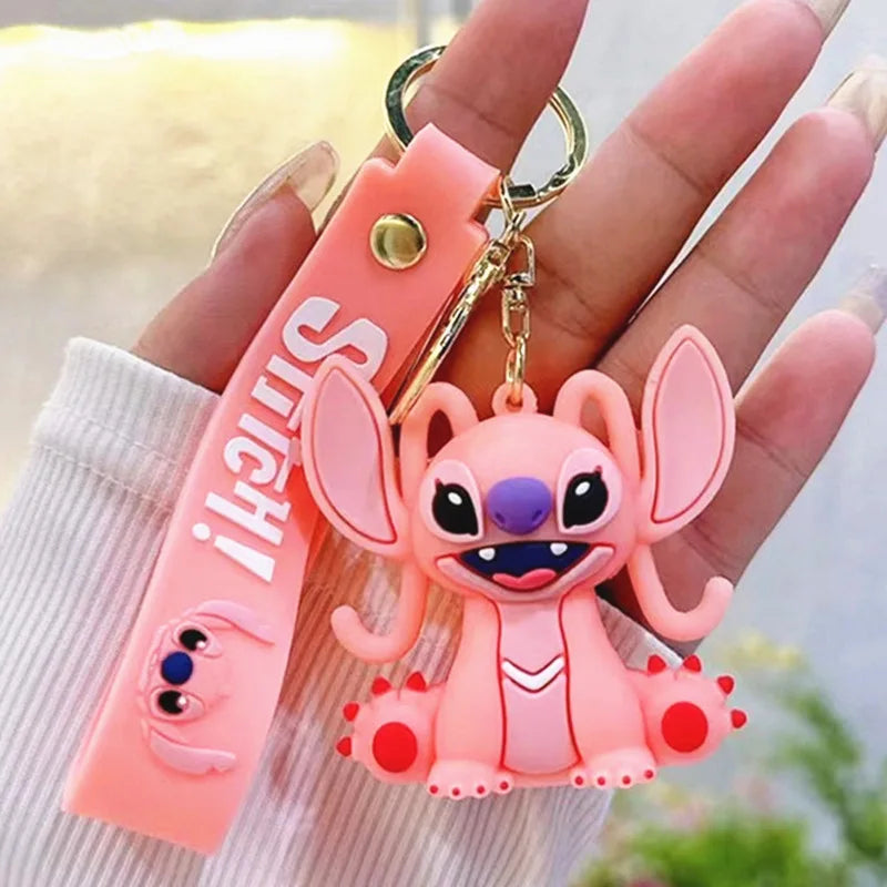Anime Disney Keychain New Mickey Mouse Minnie Lilo & Stitch Doll Keyring Ornament Key Chain Car Pendant Kid Toys Gifts Wholesale