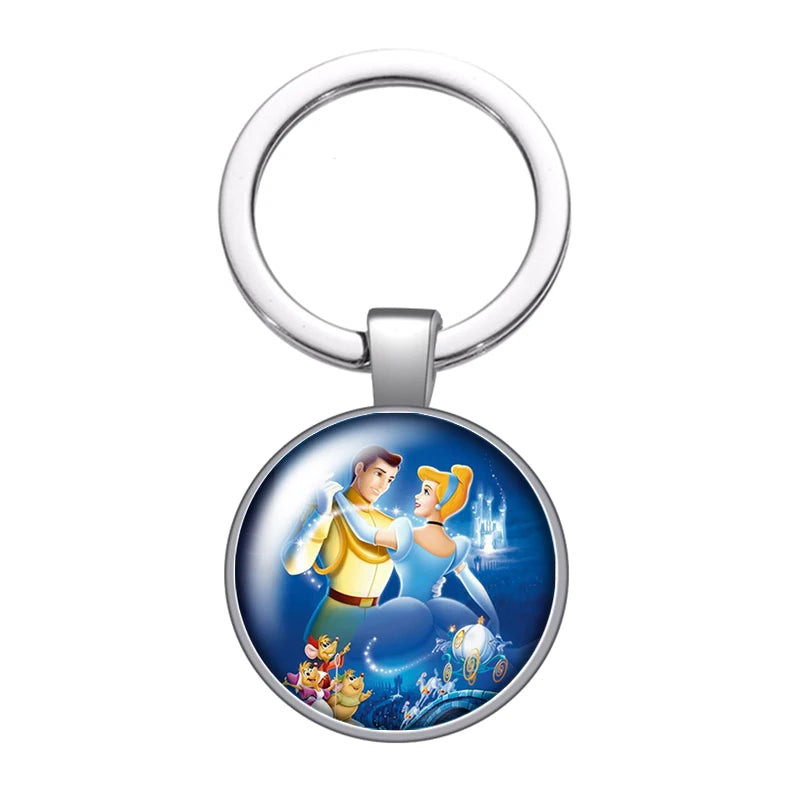 Disney Beauty Princess Cinderella magic Photo glass cabochon keychain Bag Car key chain Ring Holder Charms keychains gift