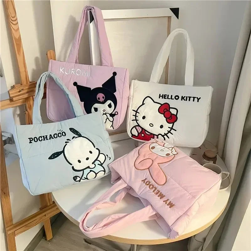 Disney Sanrio Cartoon Fabric Kuromi Handbag Cute Stationery Shoulder Bag Large Capacity Bag 2024