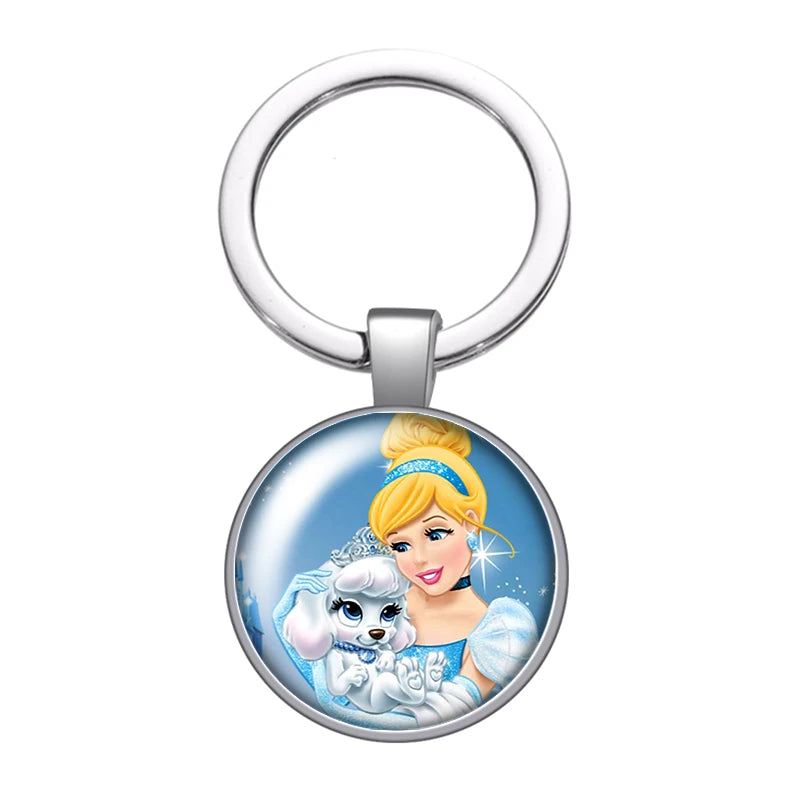 Disney Beauty Princess Cinderella magic Photo glass cabochon keychain Bag Car key chain Ring Holder Charms keychains gift