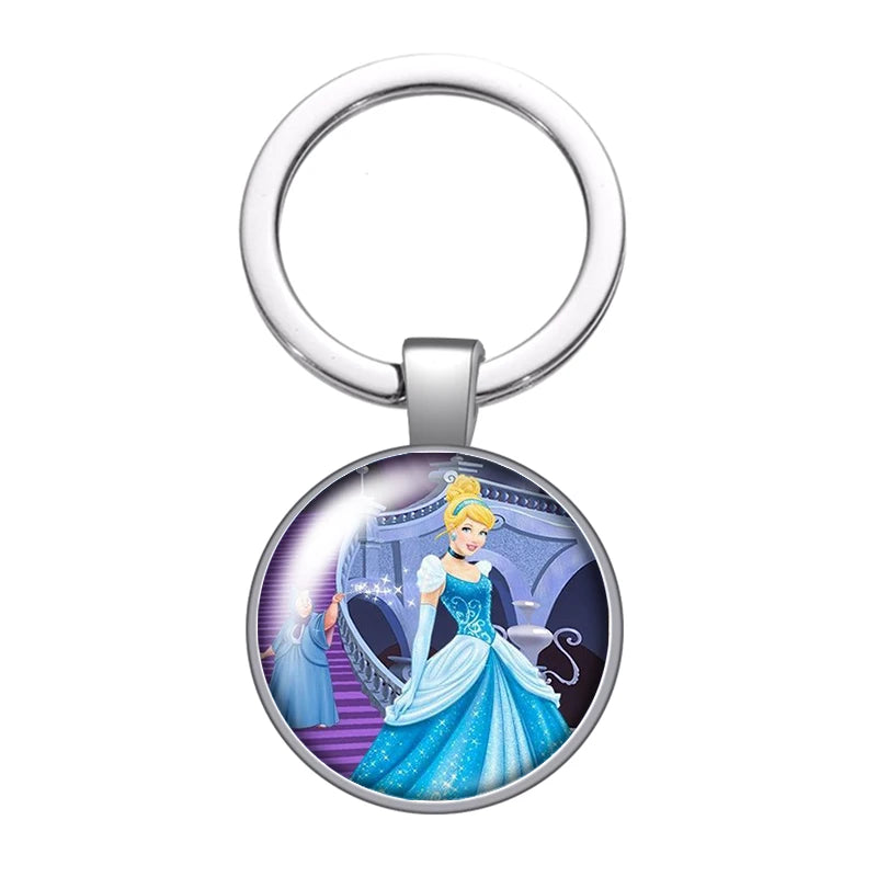 Disney Beauty Princess Cinderella magic Photo glass cabochon keychain Bag Car key chain Ring Holder Charms keychains gift