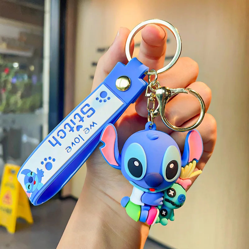 Anime Disney Keychain New Mickey Mouse Minnie Lilo & Stitch Doll Keyring Ornament Key Chain Car Pendant Kid Toys Gifts Wholesale