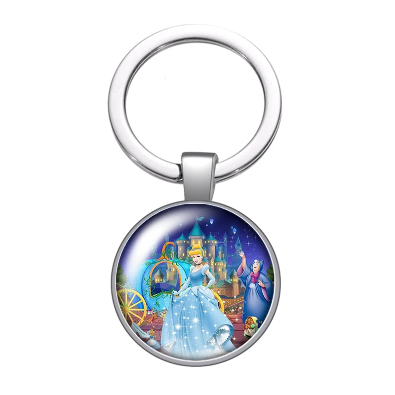Disney Beauty Princess Cinderella magic Photo glass cabochon keychain Bag Car key chain Ring Holder Charms keychains gift