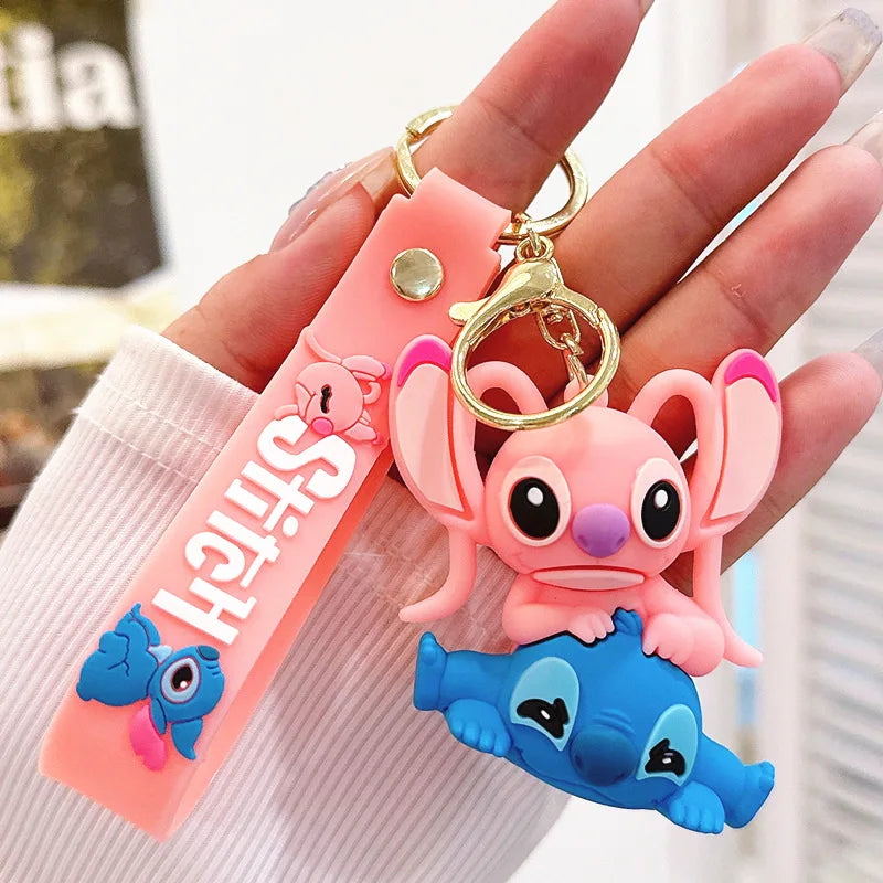 Anime Disney Keychain New Mickey Mouse Minnie Lilo & Stitch Doll Keyring Ornament Key Chain Car Pendant Kid Toys Gifts Wholesale