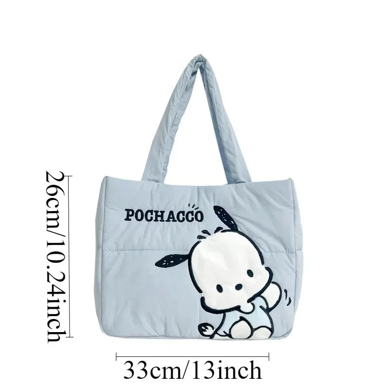 Disney Sanrio Cartoon Fabric Kuromi Handbag Cute Stationery Shoulder Bag Large Capacity Bag 2024