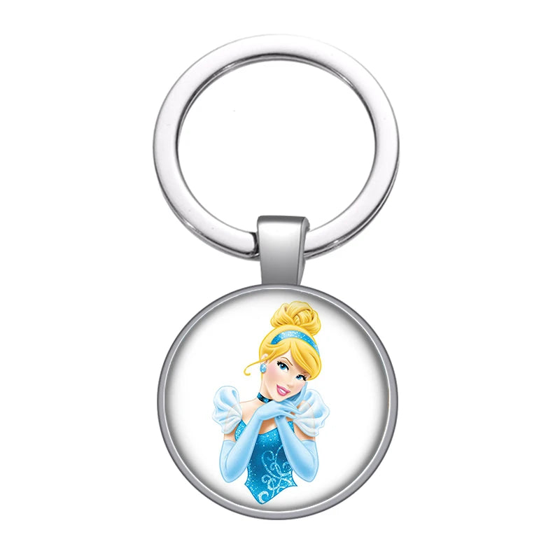 Disney Beauty Princess Cinderella magic Photo glass cabochon keychain Bag Car key chain Ring Holder Charms keychains gift