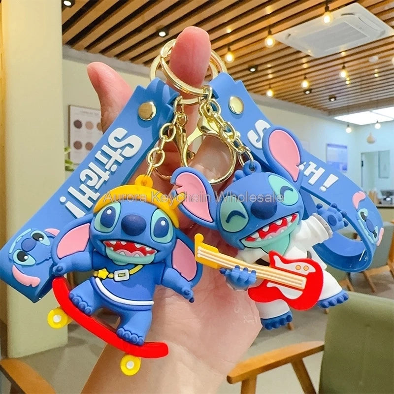 Anime Disney Keychain New Mickey Mouse Minnie Lilo & Stitch Doll Keyring Ornament Key Chain Car Pendant Kid Toys Gifts Wholesale