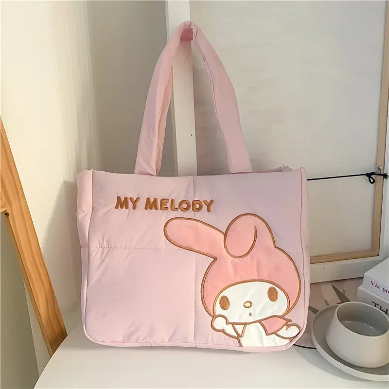 Disney Sanrio Cartoon Fabric Kuromi Handbag Cute Stationery Shoulder Bag Large Capacity Bag 2024