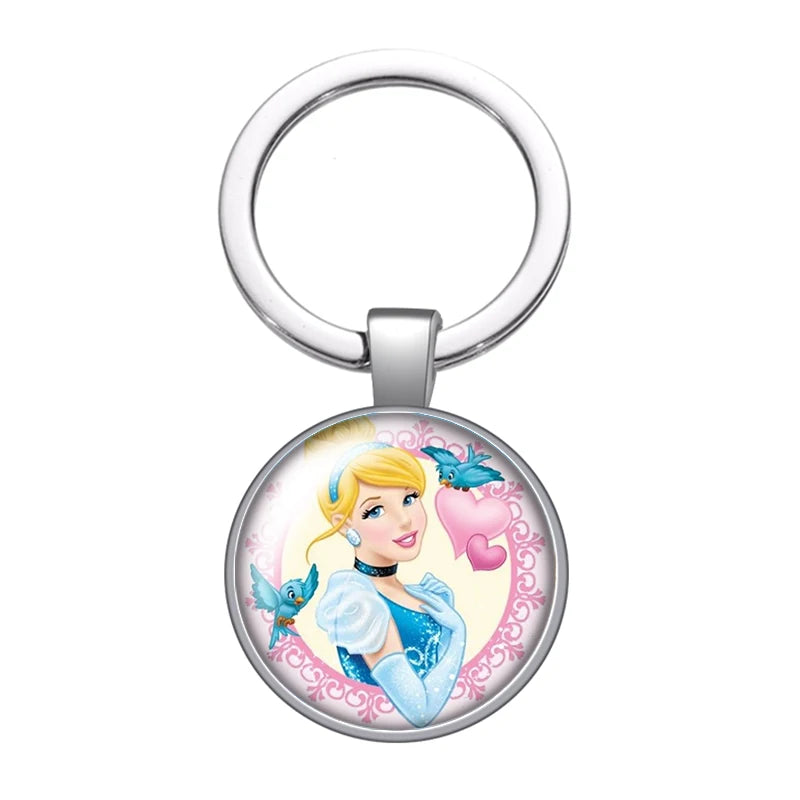 Disney Beauty Princess Cinderella magic Photo glass cabochon keychain Bag Car key chain Ring Holder Charms keychains gift