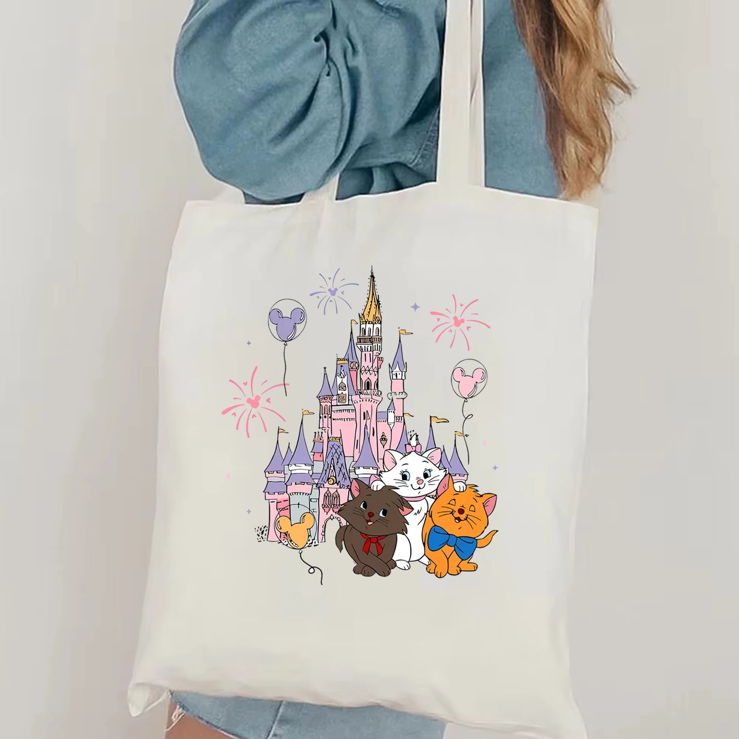 Disney The Aristocats Marie Cat Women Shoulder Bag Cute Cat Reusable Shopping Bag Large Capacity Portable Travel Bag