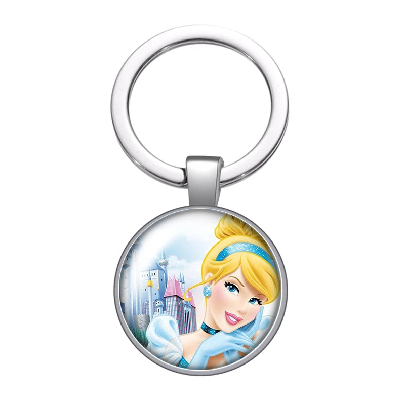 Disney Beauty Princess Cinderella magic Photo glass cabochon keychain Bag Car key chain Ring Holder Charms keychains gift