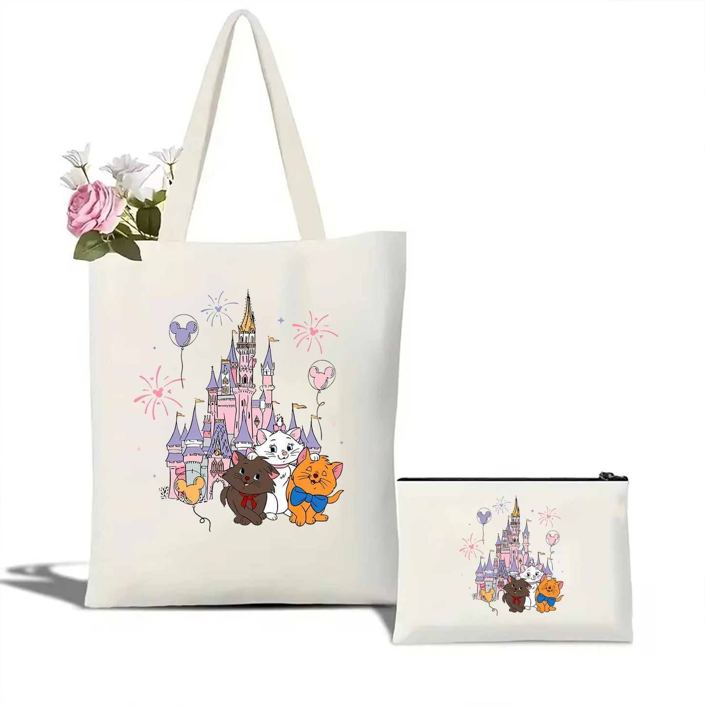 Disney The Aristocats Marie Cat Women Shoulder Bag Cute Cat Reusable Shopping Bag Large Capacity Portable Travel Bag