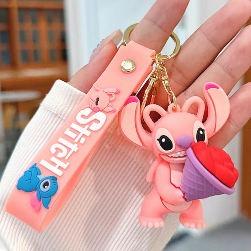 Anime Disney Keychain New Mickey Mouse Minnie Lilo & Stitch Doll Keyring Ornament Key Chain Car Pendant Kid Toys Gifts Wholesale