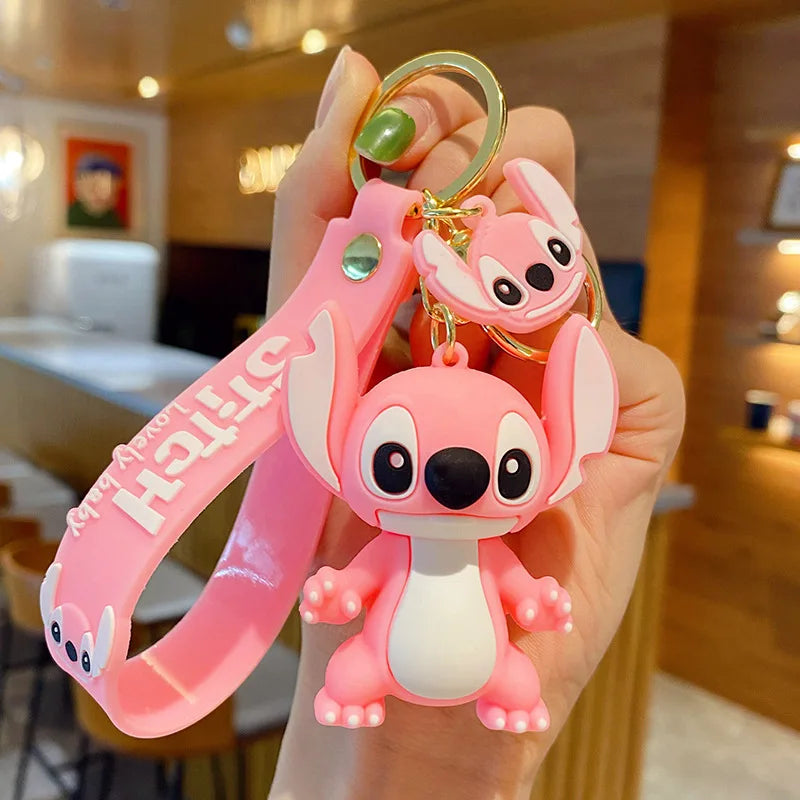Anime Disney Keychain New Mickey Mouse Minnie Lilo & Stitch Doll Keyring Ornament Key Chain Car Pendant Kid Toys Gifts Wholesale