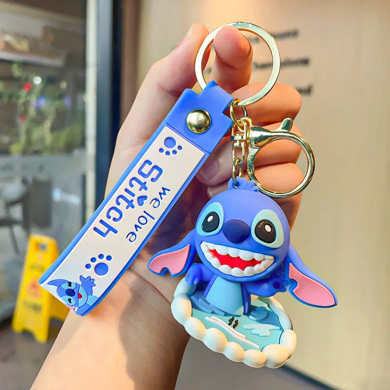 Anime Disney Keychain New Mickey Mouse Minnie Lilo & Stitch Doll Keyring Ornament Key Chain Car Pendant Kid Toys Gifts Wholesale